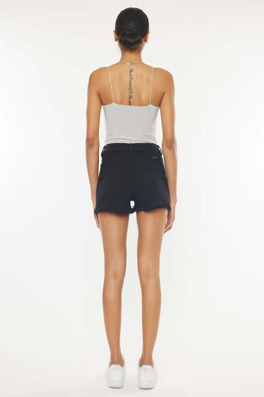 Black High Rise Black Denim Shorts, Kan Can USA, $ 68.95