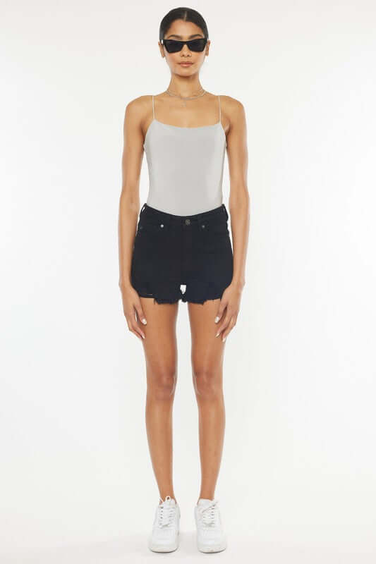 Black High Rise Black Denim Shorts, Kan Can USA, A Moment Of Now