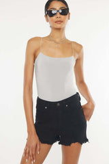 Black High Rise Black Denim Shorts, Kan Can USA, $ 68.95