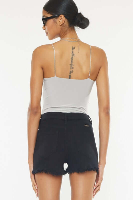 Black High Rise Black Denim Shorts, Kan Can USA, $ 68.95