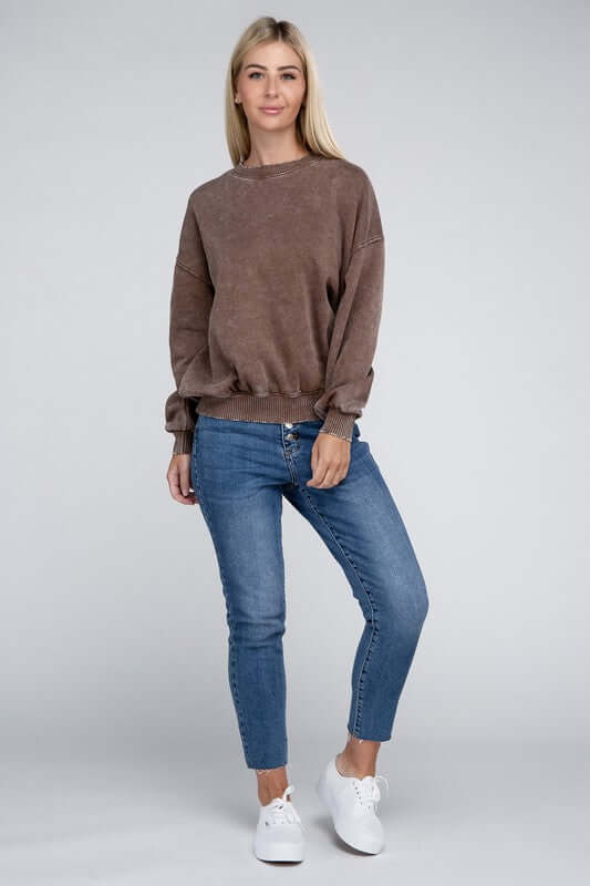 Women's Acid Wash Fleece Oversized Pullover Sweatshirt | USA Boutique, ZENANA, $ 39.00