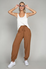 Brown Crinkled Jogger Pants with Pockets