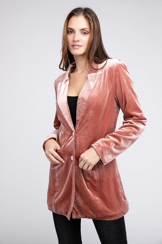 Shop Women's Shiny Velvet Peak Lapel Single Blazer | Shop Boutique Clothing, Blazers, USA Boutique