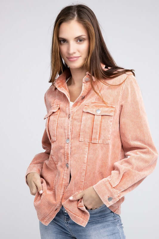 Corduroy Buttoned Down Jacket Shacket