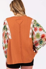 Caramel Printed Balloon Sleeve Contrast Top, SAGE + FIG, $ 55.00