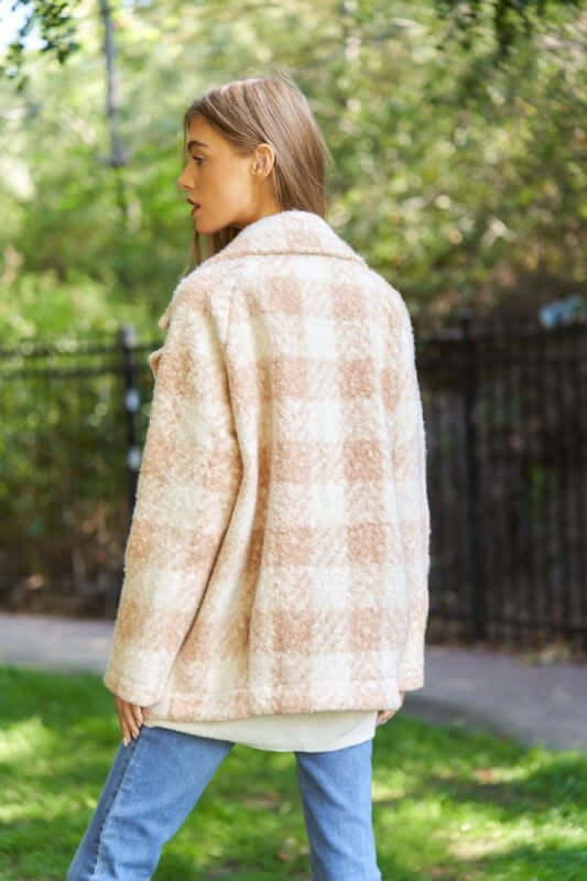 Fuzzy Boucle Textured Double Breasted Plaid Coat Jacket, Davi & Dani, $ 73.95