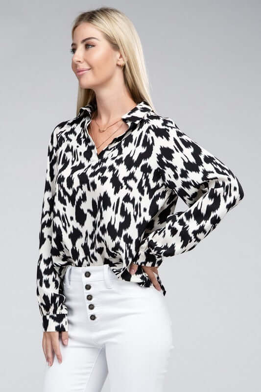 Allover Animal Print Collared Shirt, Nuvi Apparel, $ 35.95