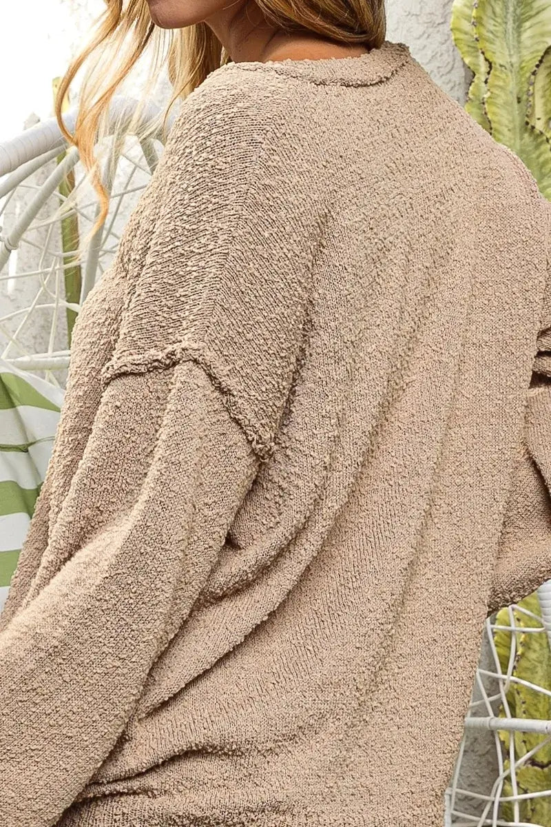 Latte Raw Edged Popcorn Texture V-neck Sweater, Sweaters, $ 49.00, A Moment Of Now™