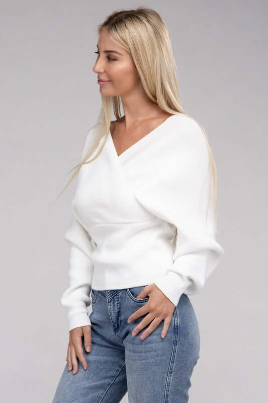 Viscose Cross Wrap Pullover Sweater, ZENANA, $ 41.95