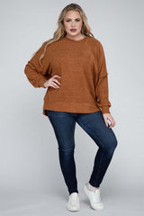 Plus Size Brushed Melange Drop Shoulder Sweater, ZENANA, $ 28.95