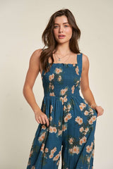 Shop Teal Blue Floral Printed Ruffle Detail Jumpsuit | USA Women's Boutique, Jumpsuits, USA Boutique