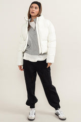 Cream White Quilted Back Drawstring Puffer Jacket