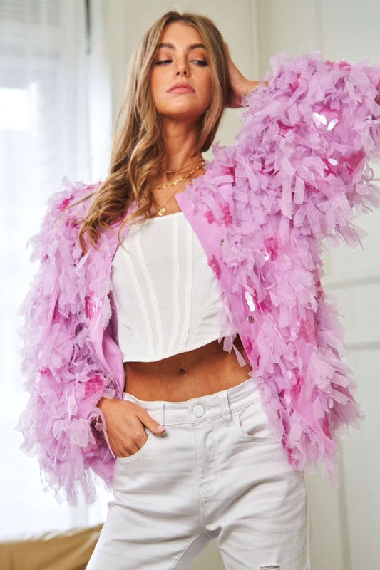 Shop Pink Fluffy Tiered Ruffle Long Sleeve Party Jacket | USA Boutique Shop, Jackets, USA Boutique
