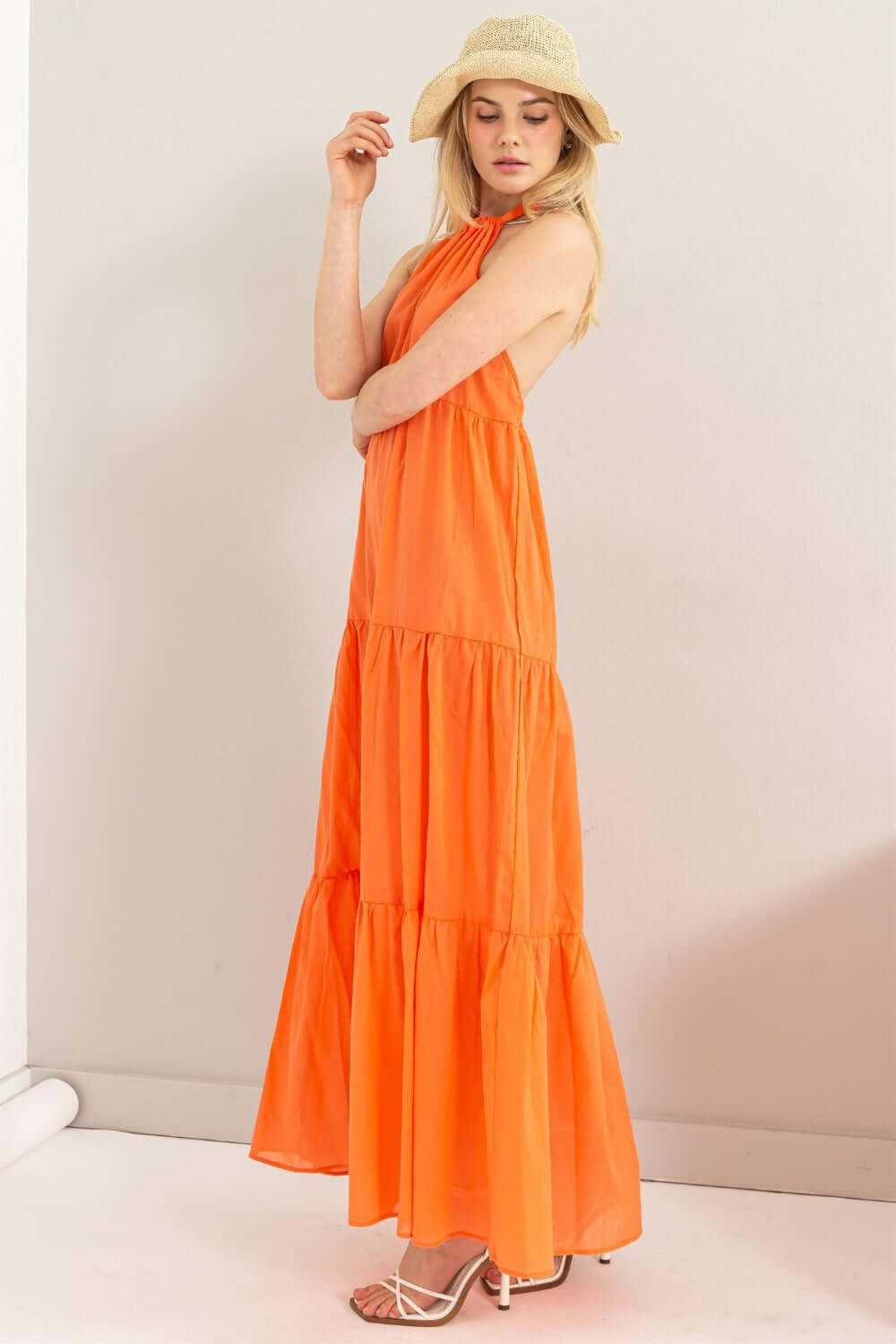 Orange Halter Neck Cover Up Maxi Dress for Summer Style, Dresses, $ 38.00, A Moment Of Now™