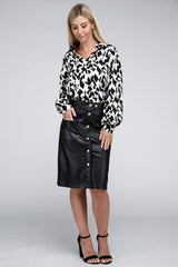Shop Black High Waist Button Front Midi PU Skirt Women's Boutique Clothing, Skirts, USA Boutique
