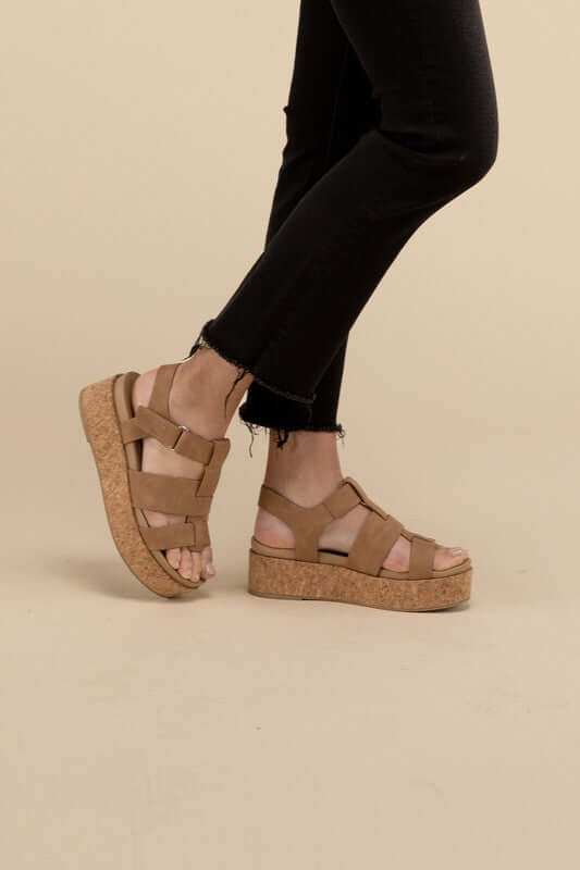 AMENDA-S Nude Brown Platform Sandals Wedges