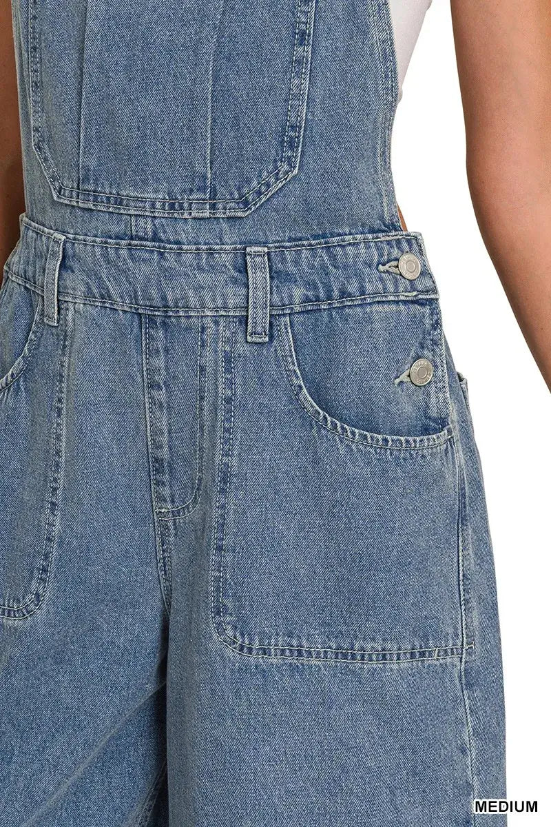 Stylish Denim Medium Washed Wide Leg Overalls, Overalls, $ 59.00, A Moment Of Now™