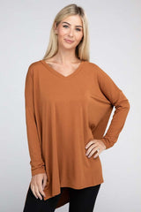 Dolman Long Sleeve V-Neck Side Slit Hi-Low Hem Top, ZENANA, $ 19.00