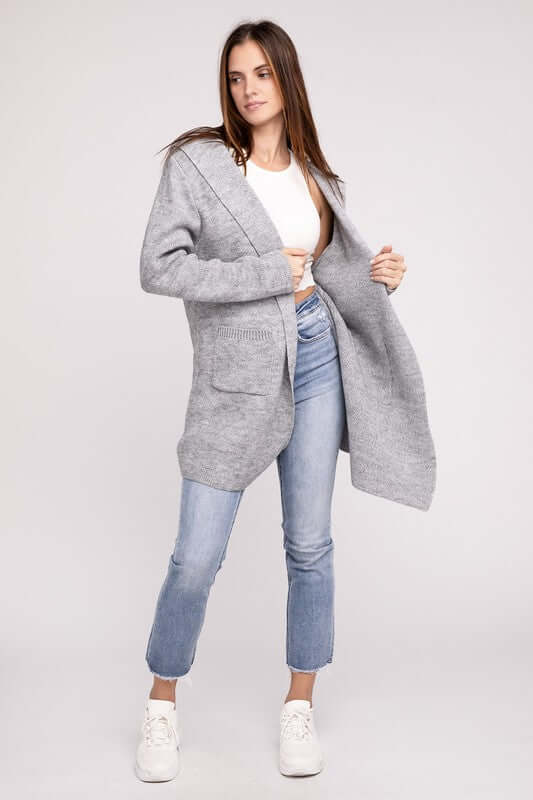 Hooded Open Front Sweater Cardigan, ZENANA, $ 50.95