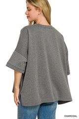 Charcoal Scuba Round Neck Top with Side Slits | Plus Size | Zenana, Tops, $ 28.00, A Moment Of Now™