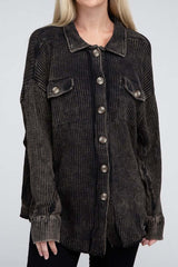 Acid Wash Oversized Cotton Waffle Shacket Jacket, ZENANA, $ 51.95