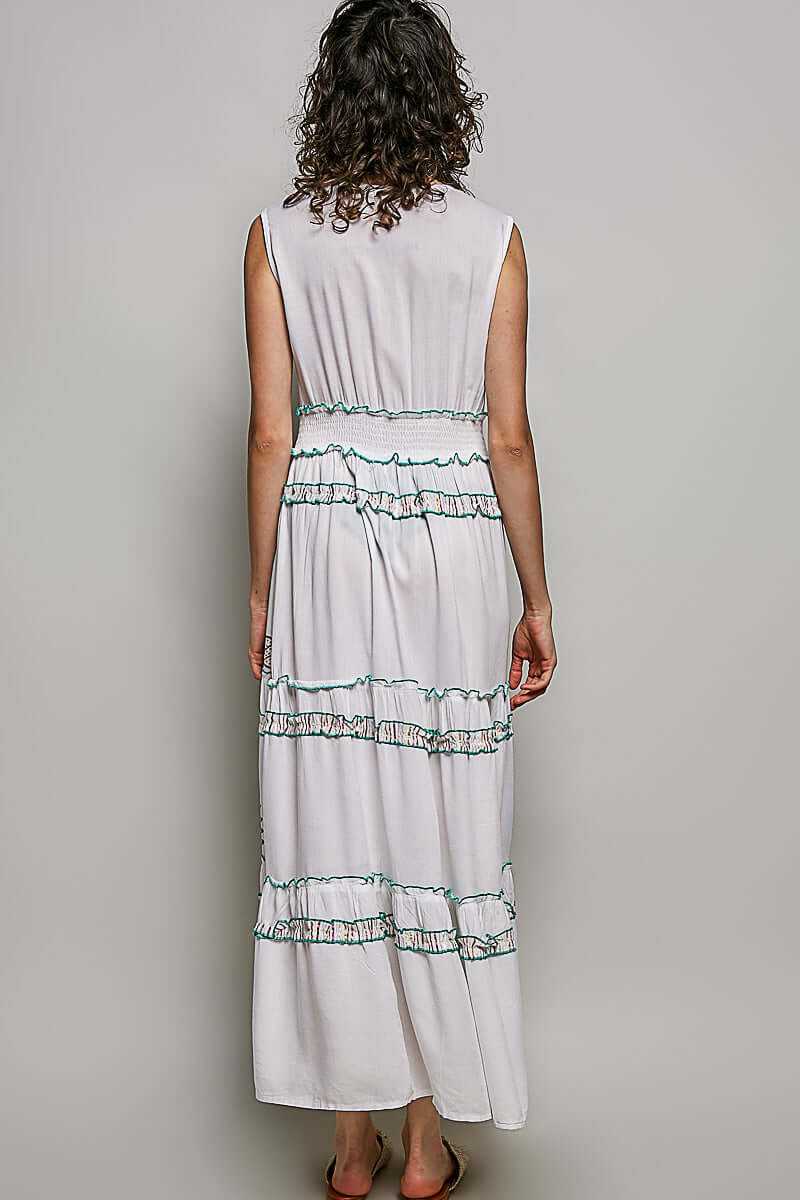 Ivory Floral Printed Sleeveless Tiered Maxi Dress | Smocked Waist, Dresses, $ 57.00, A Moment Of Now™