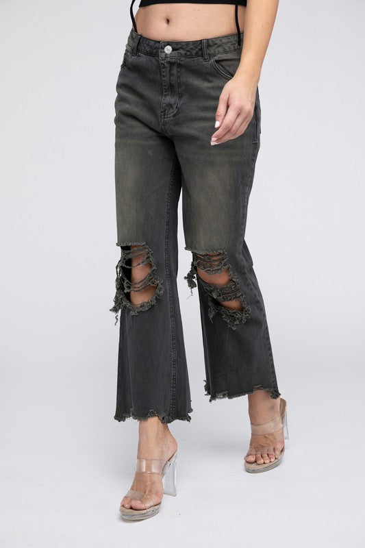 Shop Women's Distressed Vintage Washed Wide Leg Pants | Boutique Clothing, Pants, USA Boutique