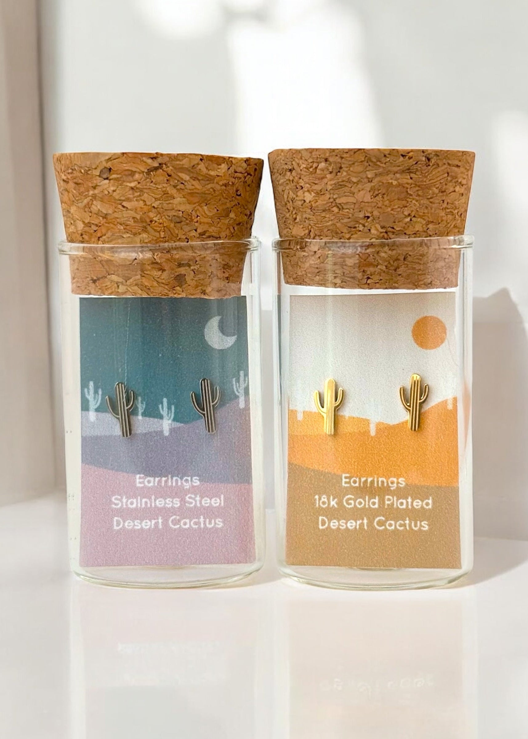 Desert Cactus Metal Stud Earrings - Hypoallergenic Mini Plant Studs