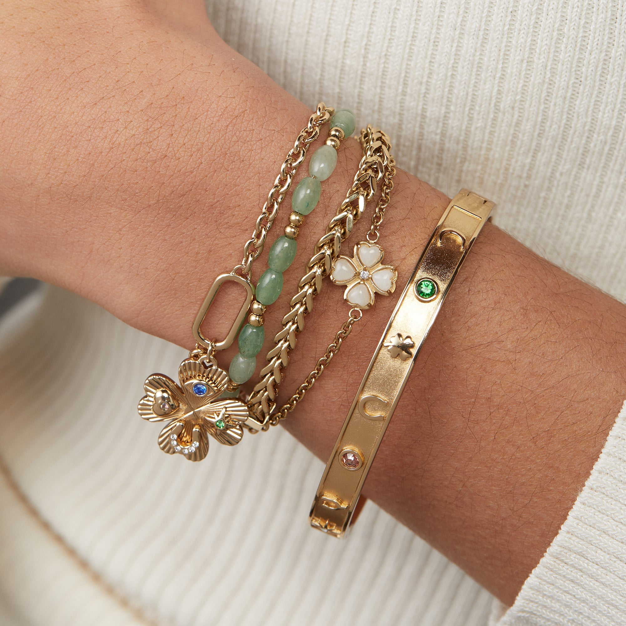 Lucky Four Leaf Clover Adjustable Bracelet, Bracelets, $ 38.00, A Moment Of Now™