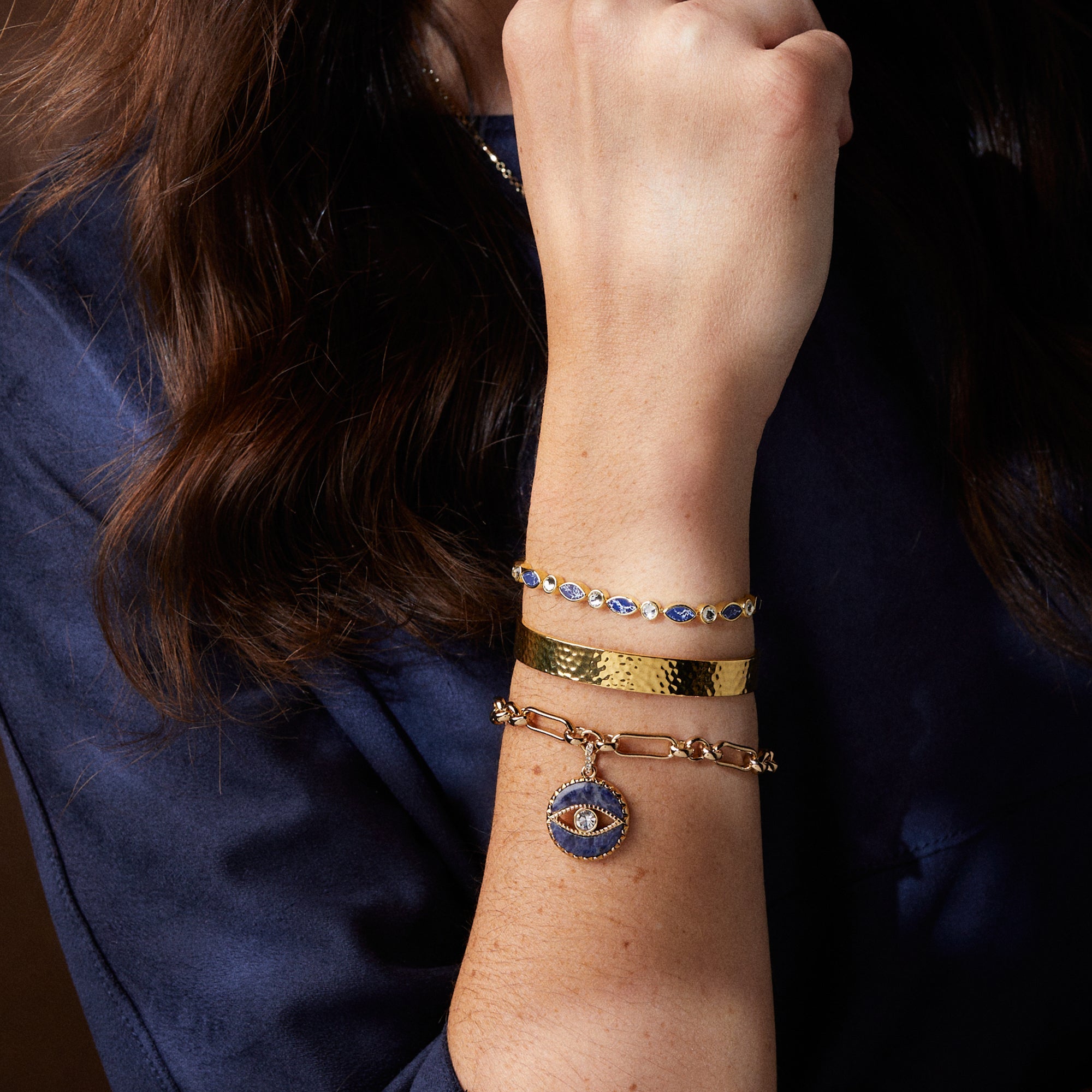 Sodalite Evil Eye Chain Bracelet, Bracelets, $ 48.00, A Moment Of Now™