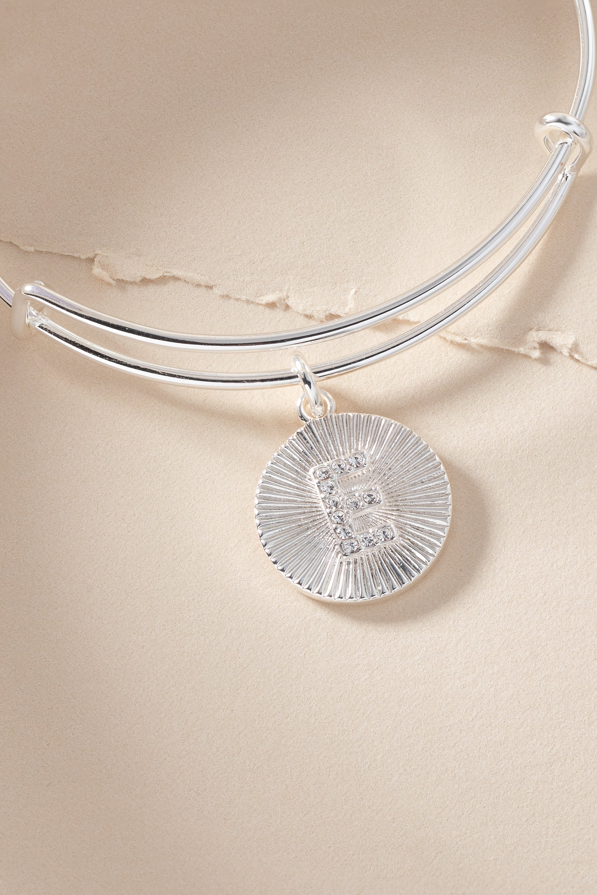 Initial E Pave Starburst Texture Bangle, Bracelets, $ 28.00, A Moment Of Now™