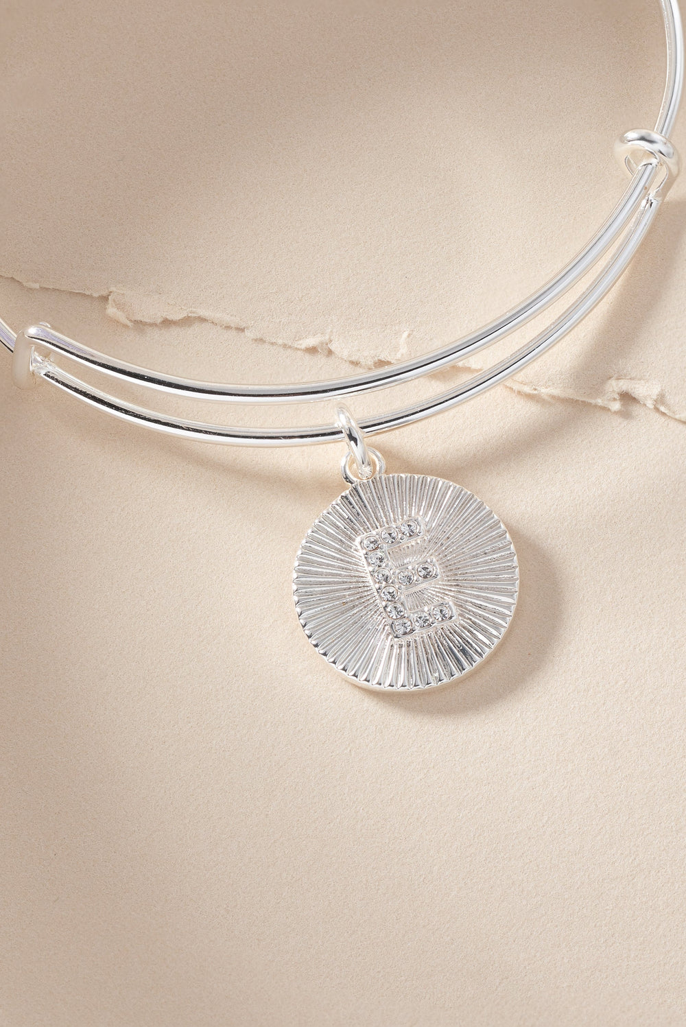 Initial E Pave Starburst Texture Bangle, Bracelets, $ 28.00, A Moment Of Now™
