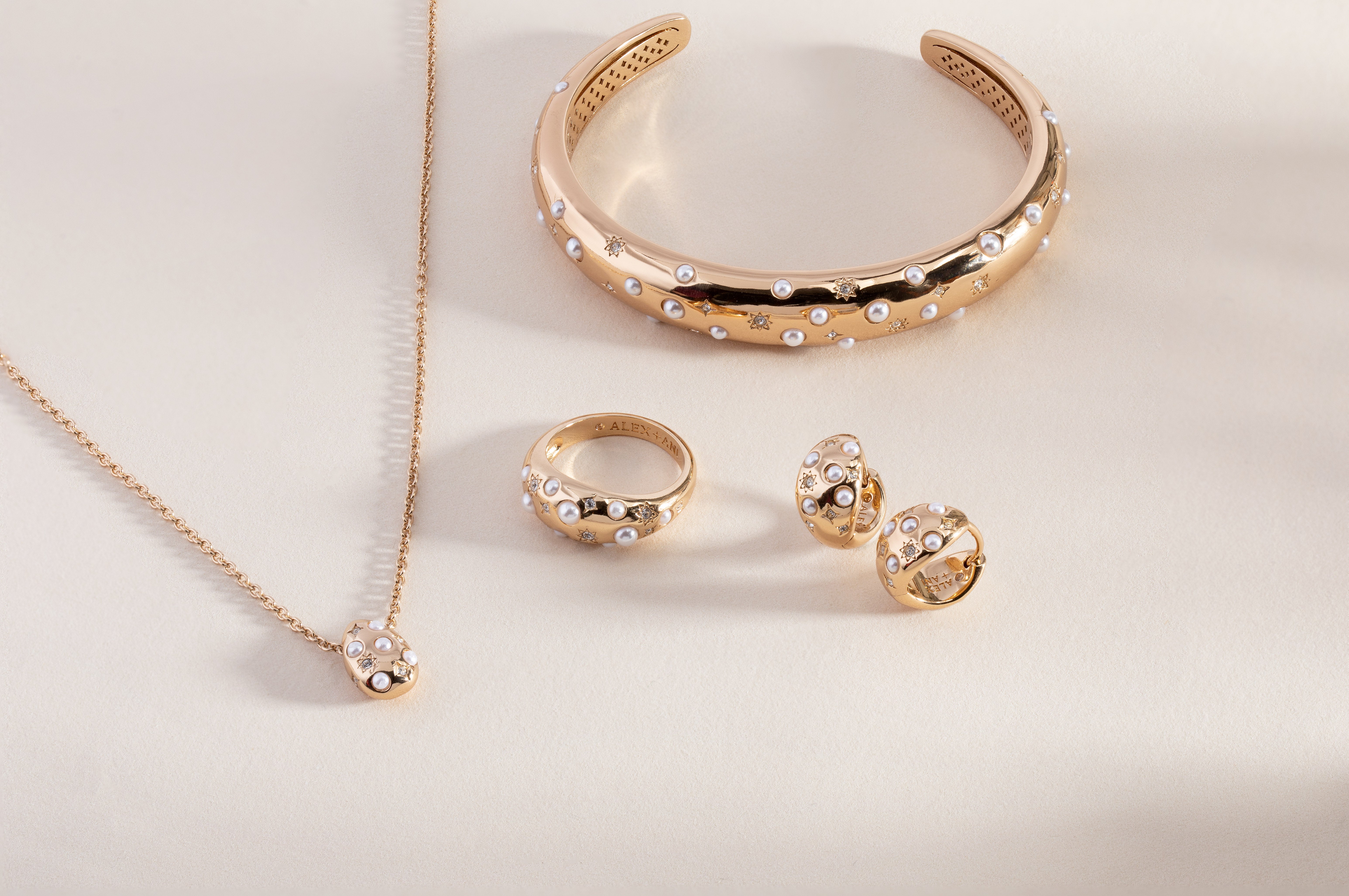 Pearl and Crystal Huggie Hoop Earrings, Earrings, $ 34.00, A Moment Of Now™