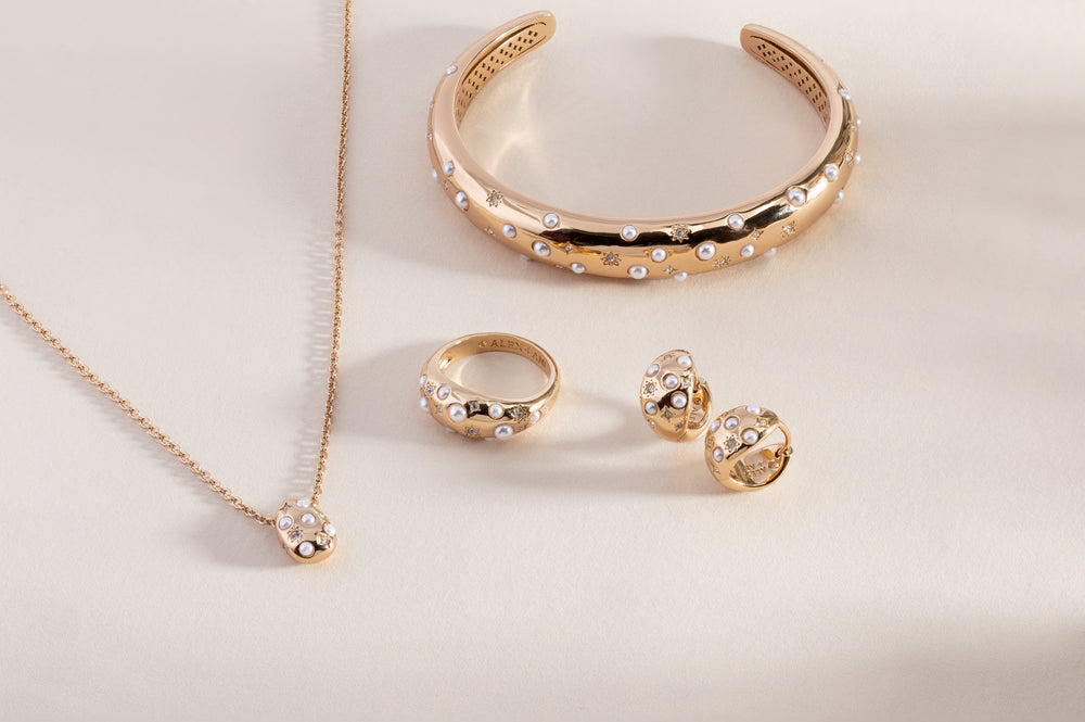 Pearl and Crystal Huggie Hoop Earrings, Earrings, $ 34.00, A Moment Of Now™