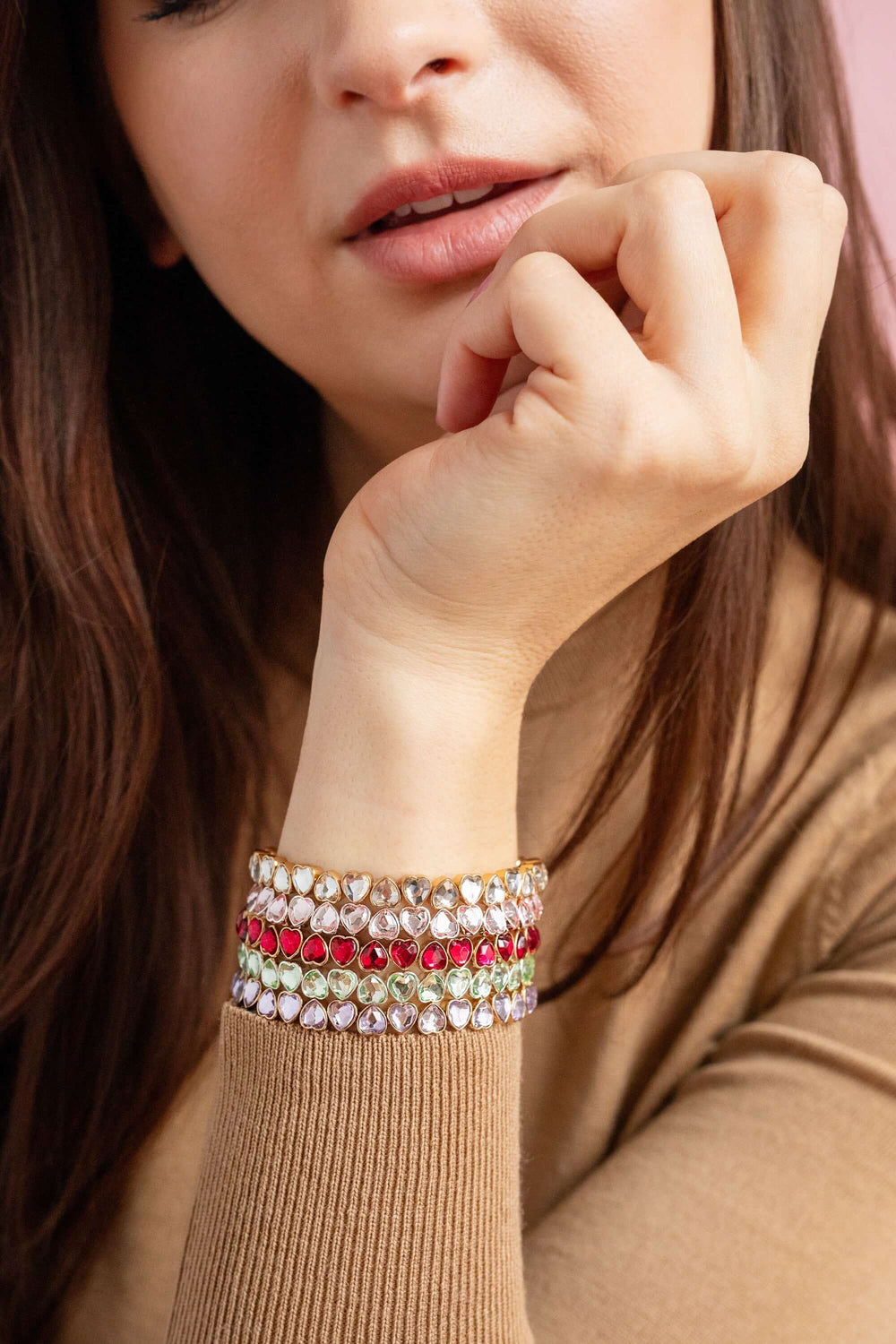 Pink Crystal Heart Stretch Bracelet, Bracelets, $ 19.90, A Moment Of Now™