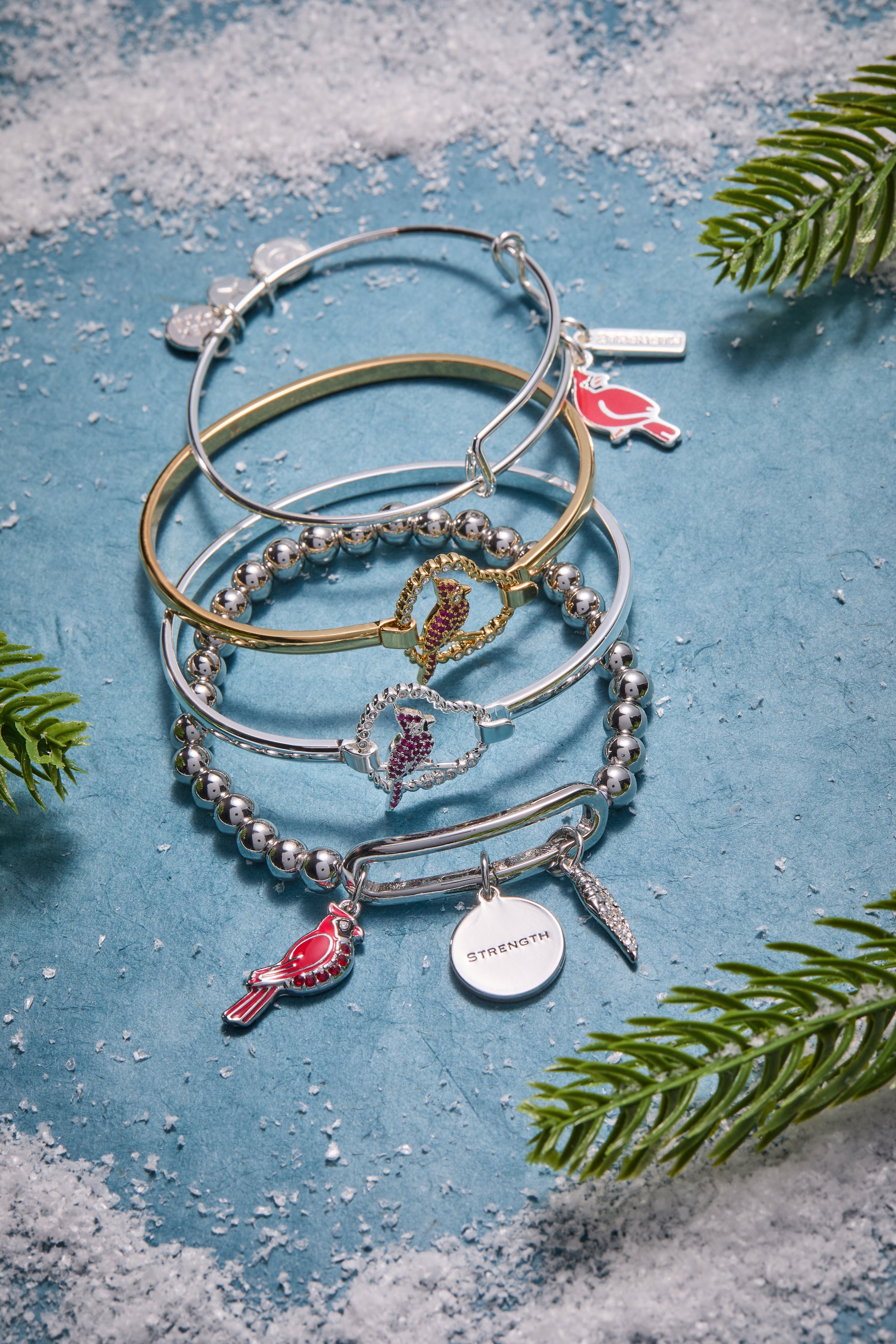 'Strength' Cardinal Duo Charm Bangle Bracelet, Bracelets, $ 28.00, A Moment Of Now™