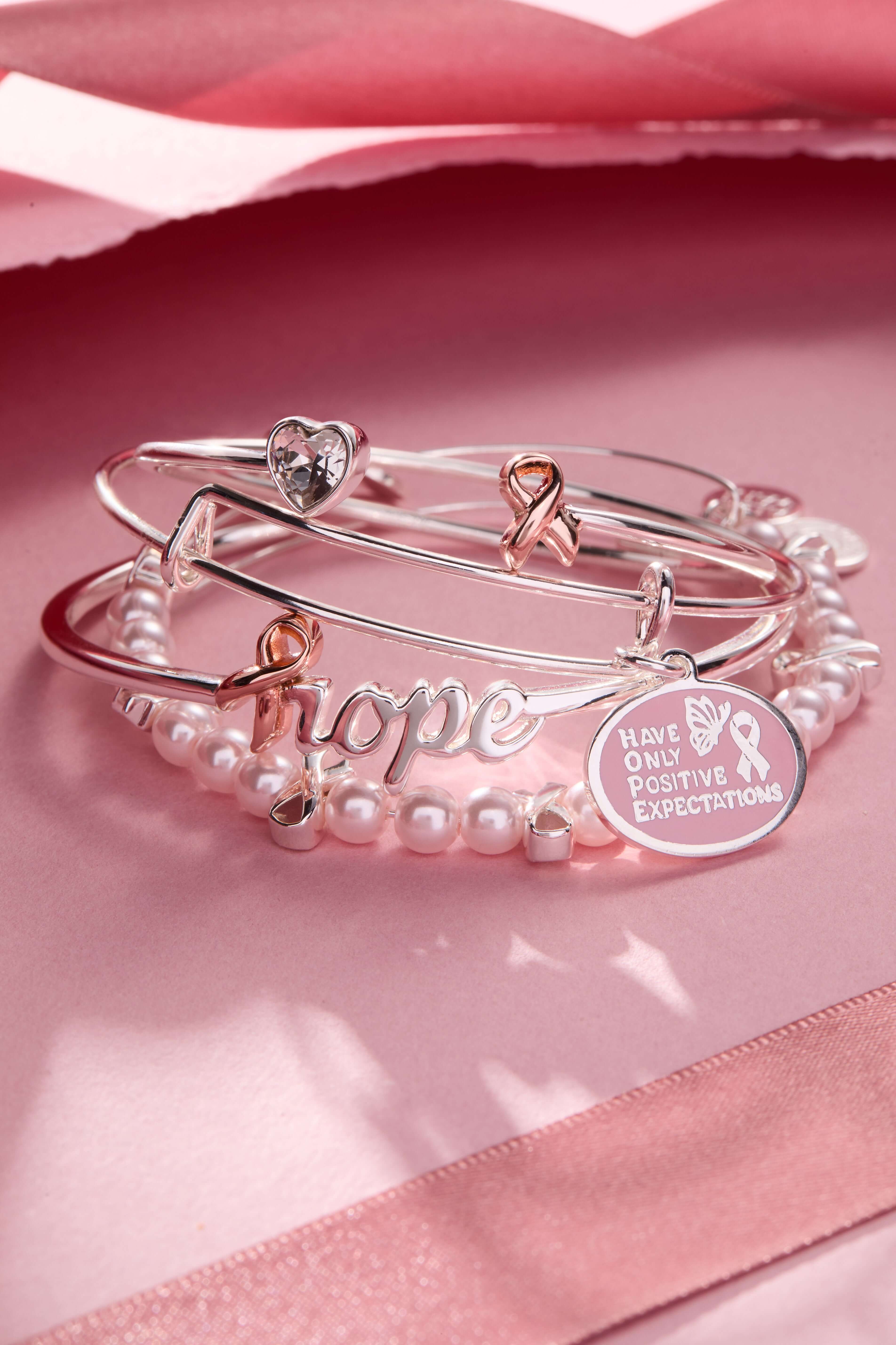 'HOPE' Breast Cancer Awareness Charm Bangle Set of 2, Bracelets, $ 68.00, A Moment Of Now™
