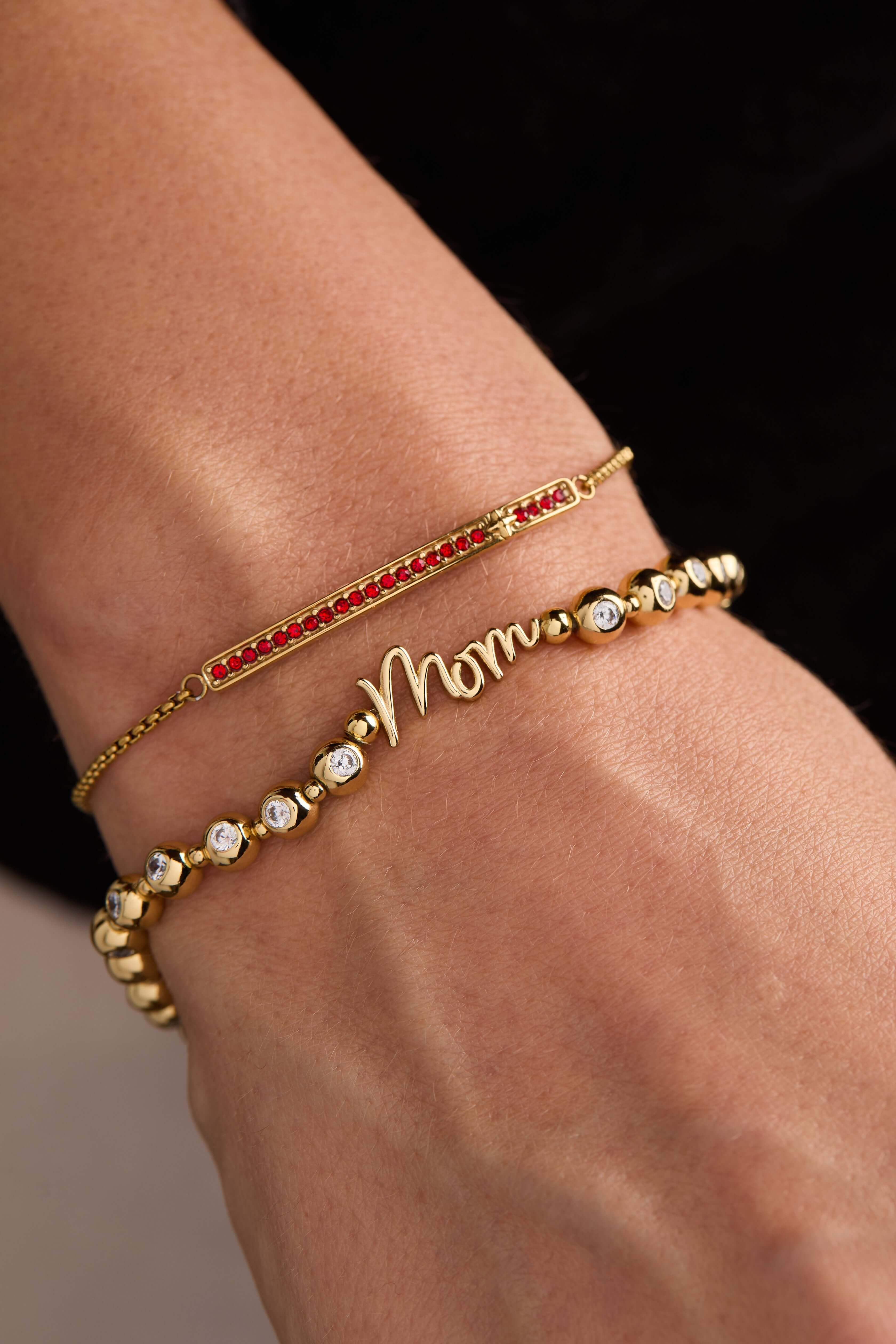 Mom Elongated Crystal Stretch Bracelet, Bracelets, $ 44.00, A Moment Of Now™