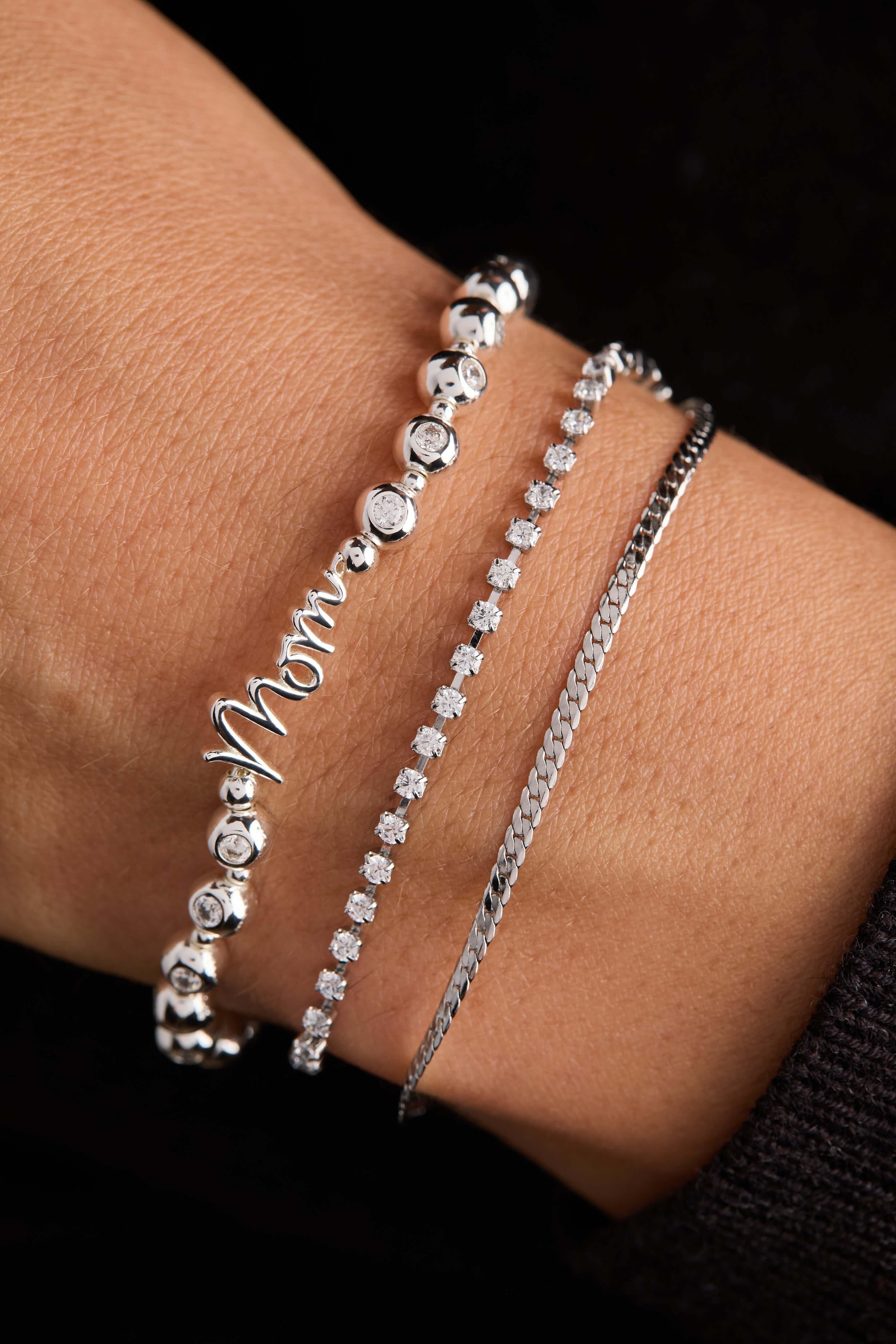 Mom Elongated Crystal Stretch Bracelet, Bracelets, $ 44.00, A Moment Of Now™