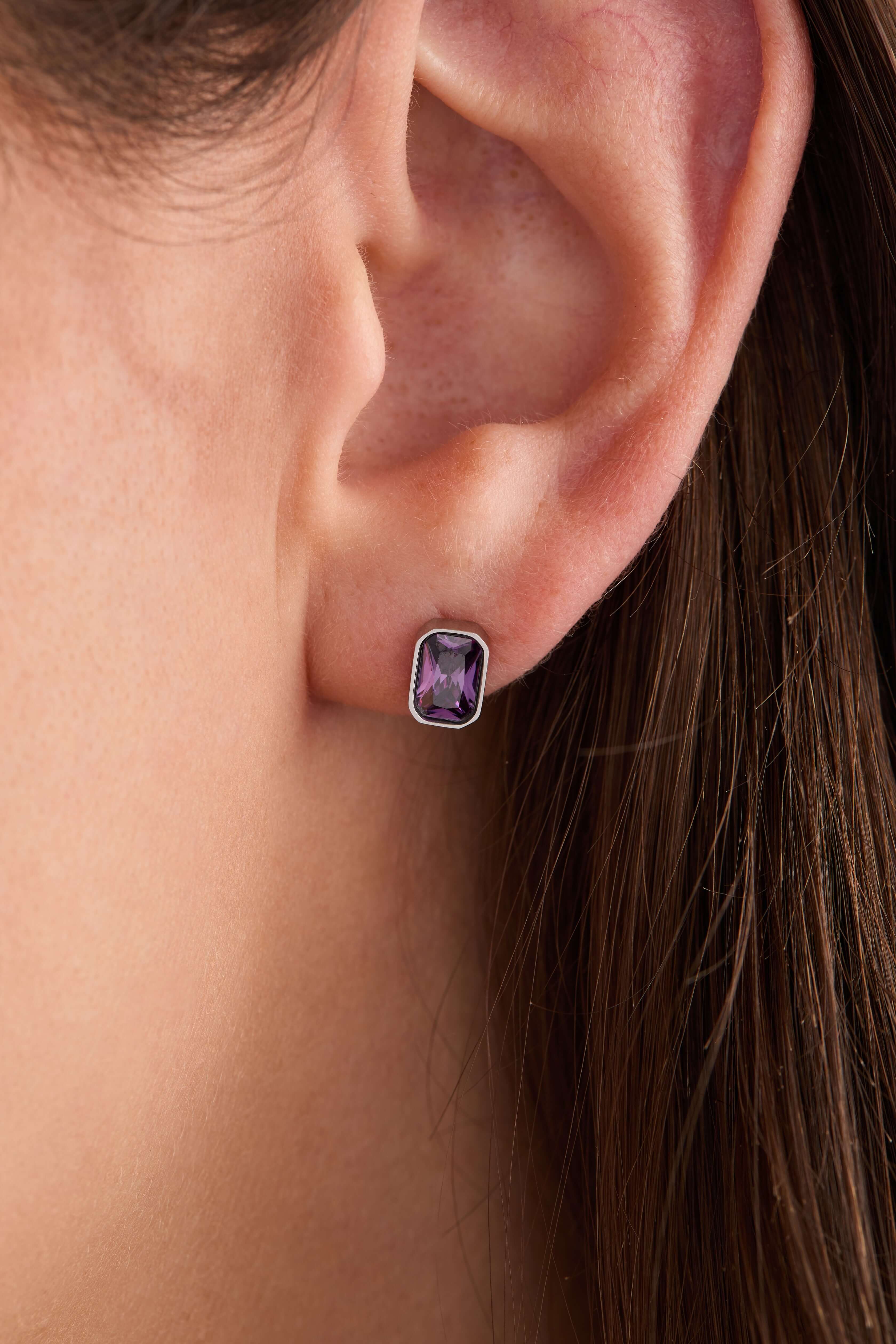 February Emerald-Cut Birthstone Stud Earrings, Earrings, $ 28.00, A Moment Of Now™