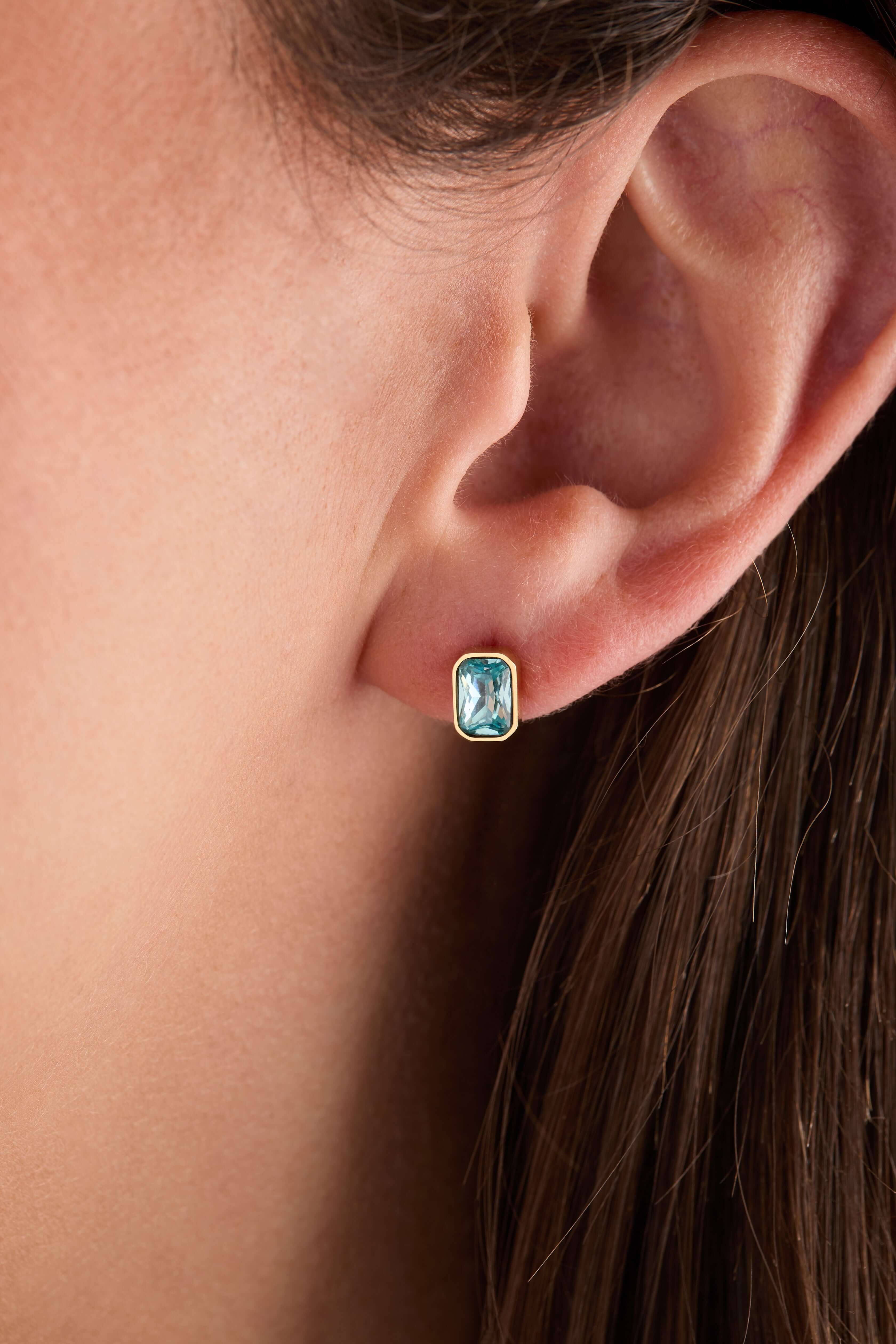 March Emerald-Cut Birthstone Stud, Earrings, $ 28.00, A Moment Of Now™