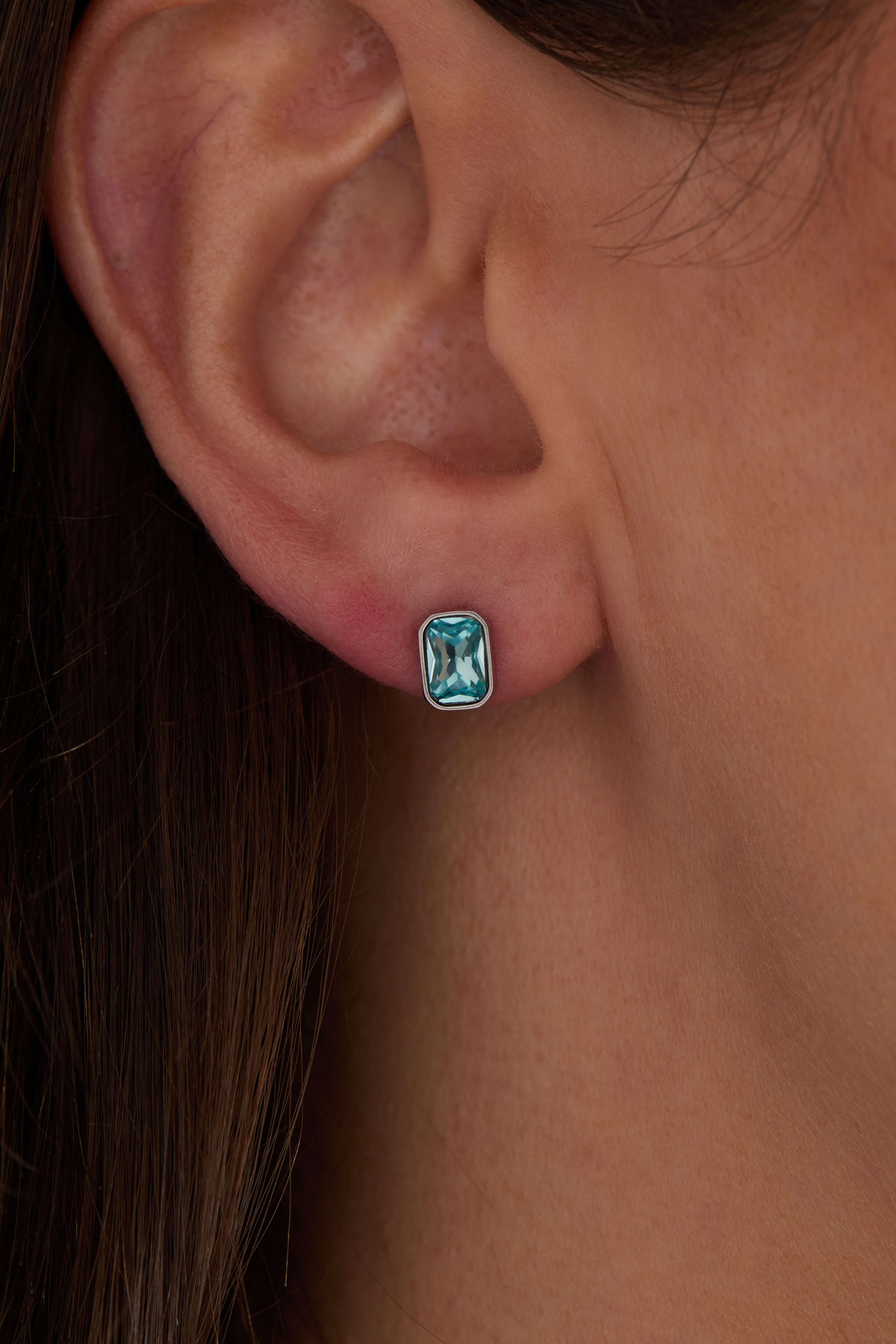 March Emerald-Cut Birthstone Stud, Earrings, $ 28.00, A Moment Of Now™