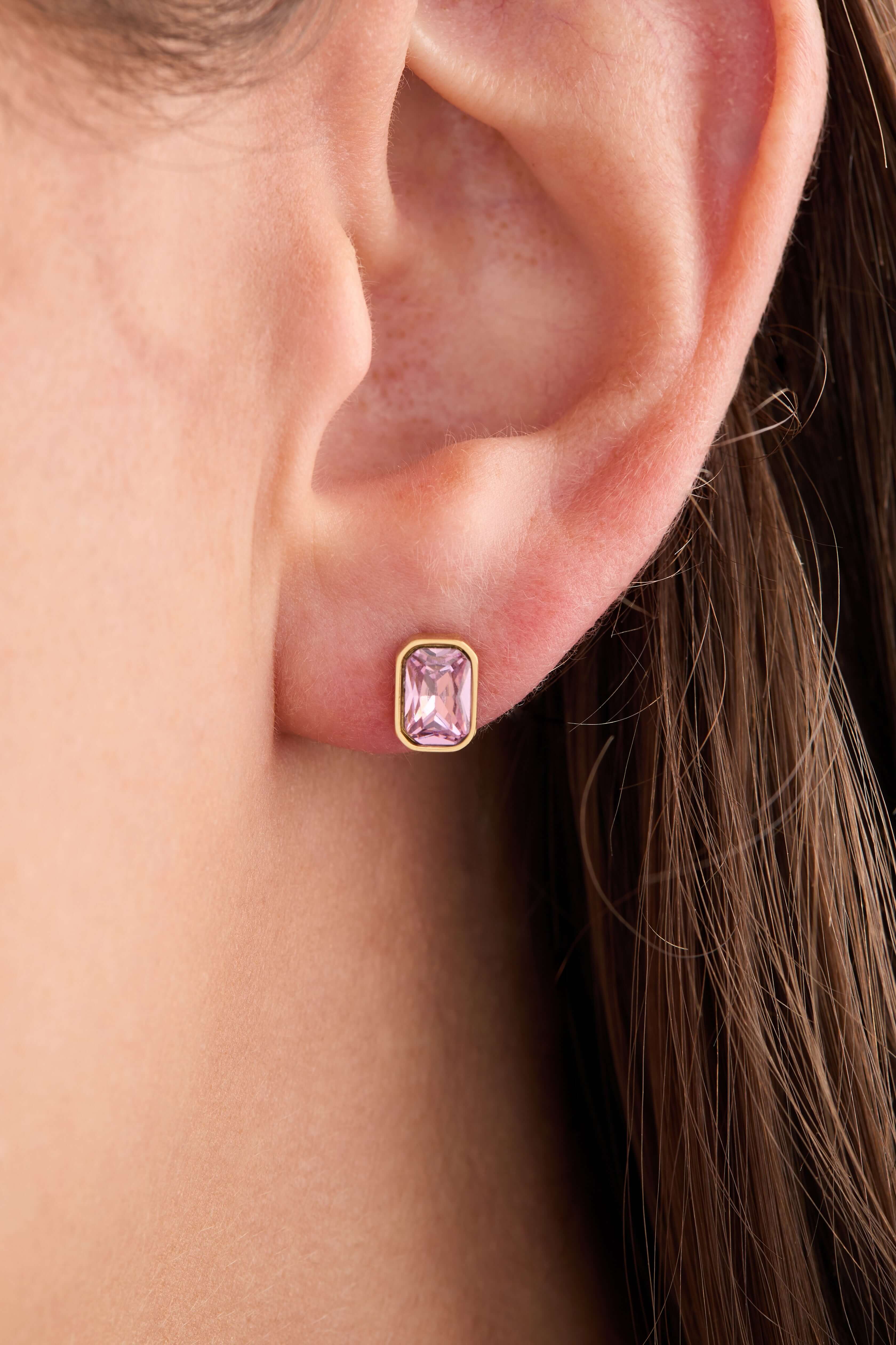 October Emerald-Cut Birthstone Stud Earrings, Earrings, $ 28.00, A Moment Of Now™