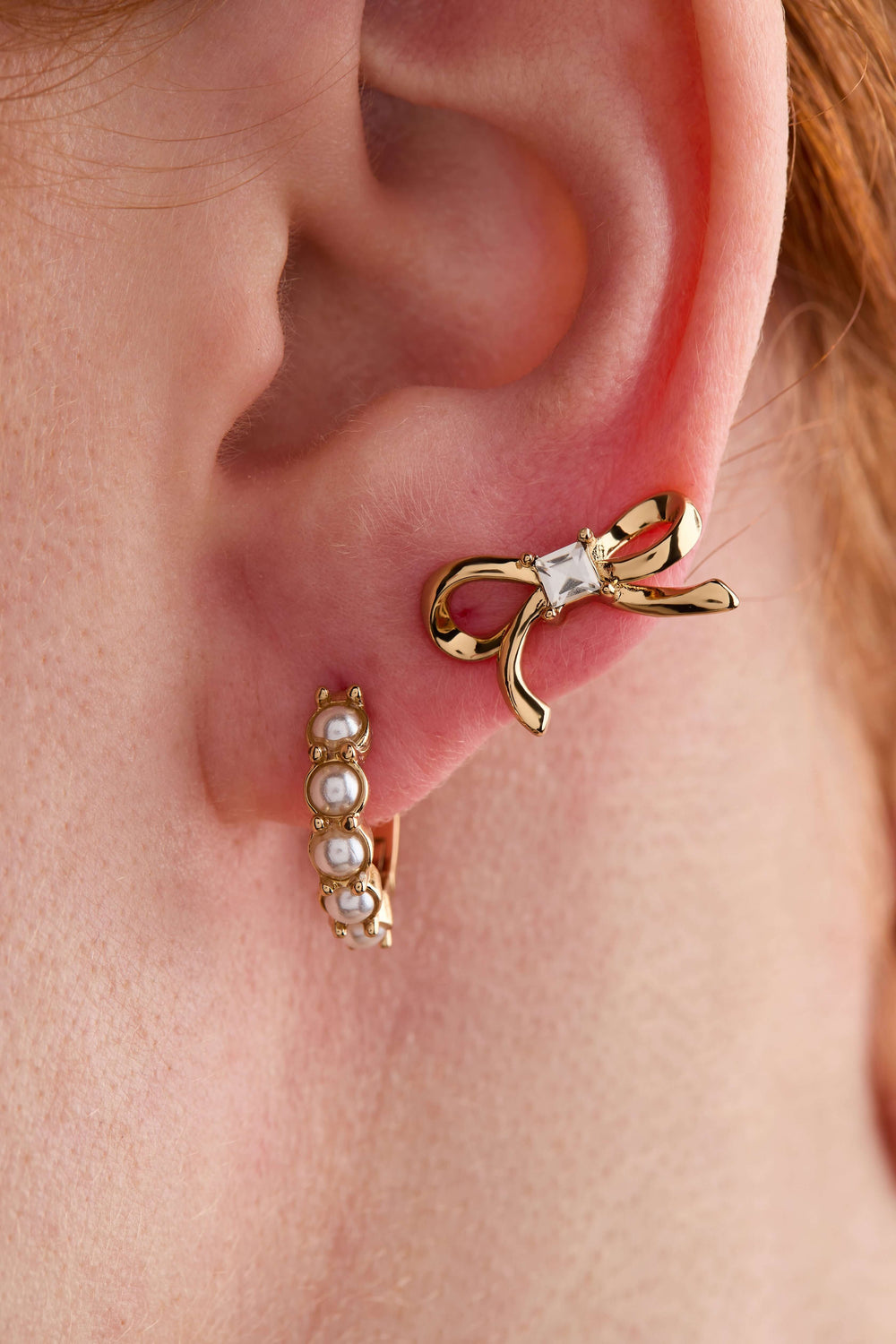 Bow Studs and Pearl Hoop Coquette Earring Set of 2, Earrings, $ 21.90, A Moment Of Now™