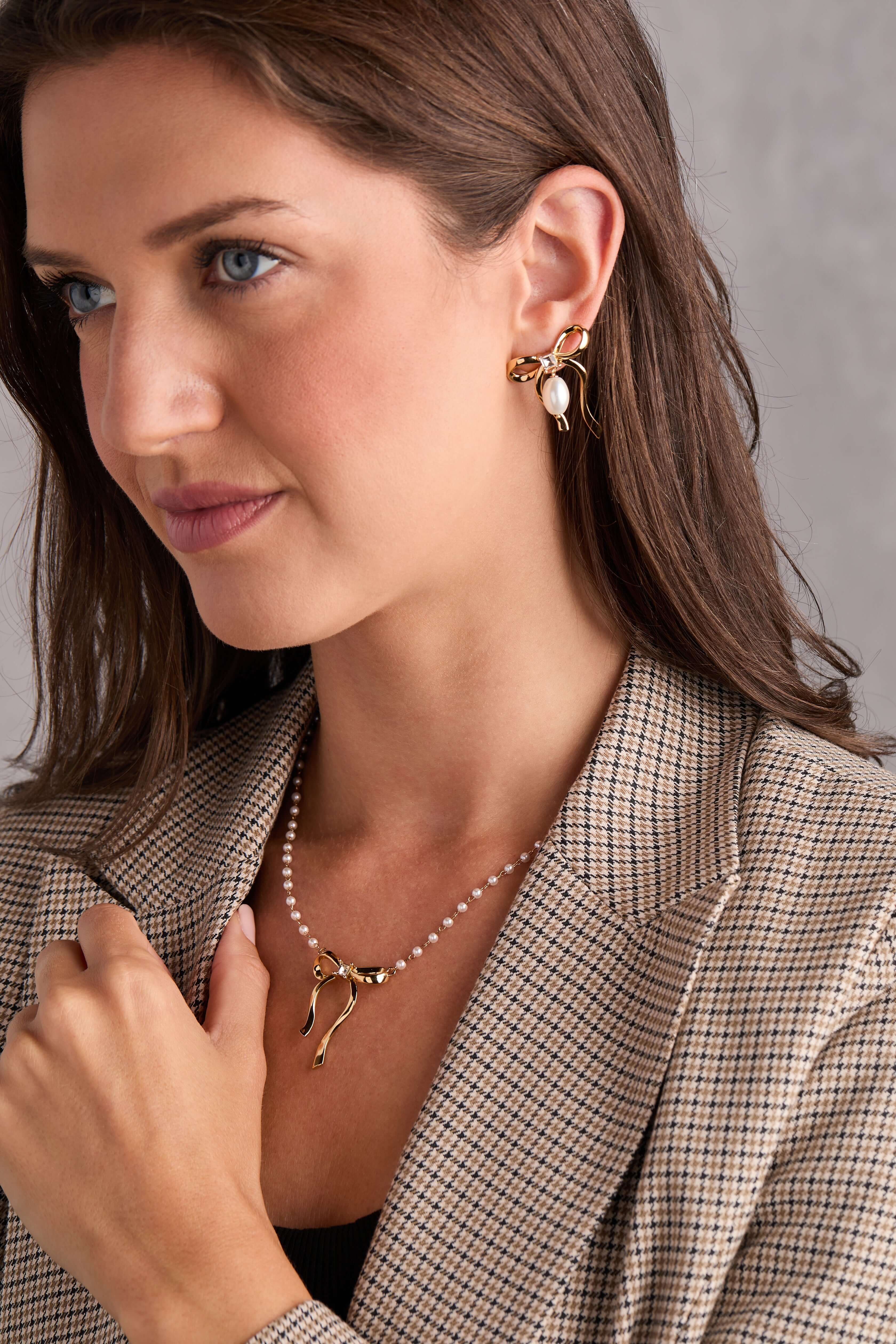 Bow Pearl Coquette Necklace, Necklaces, $ 48.00, A Moment Of Now™