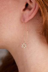 Star of David Delicate Pave Crystal Threader Earrings, Earrings, $ 44.00, A Moment Of Now™
