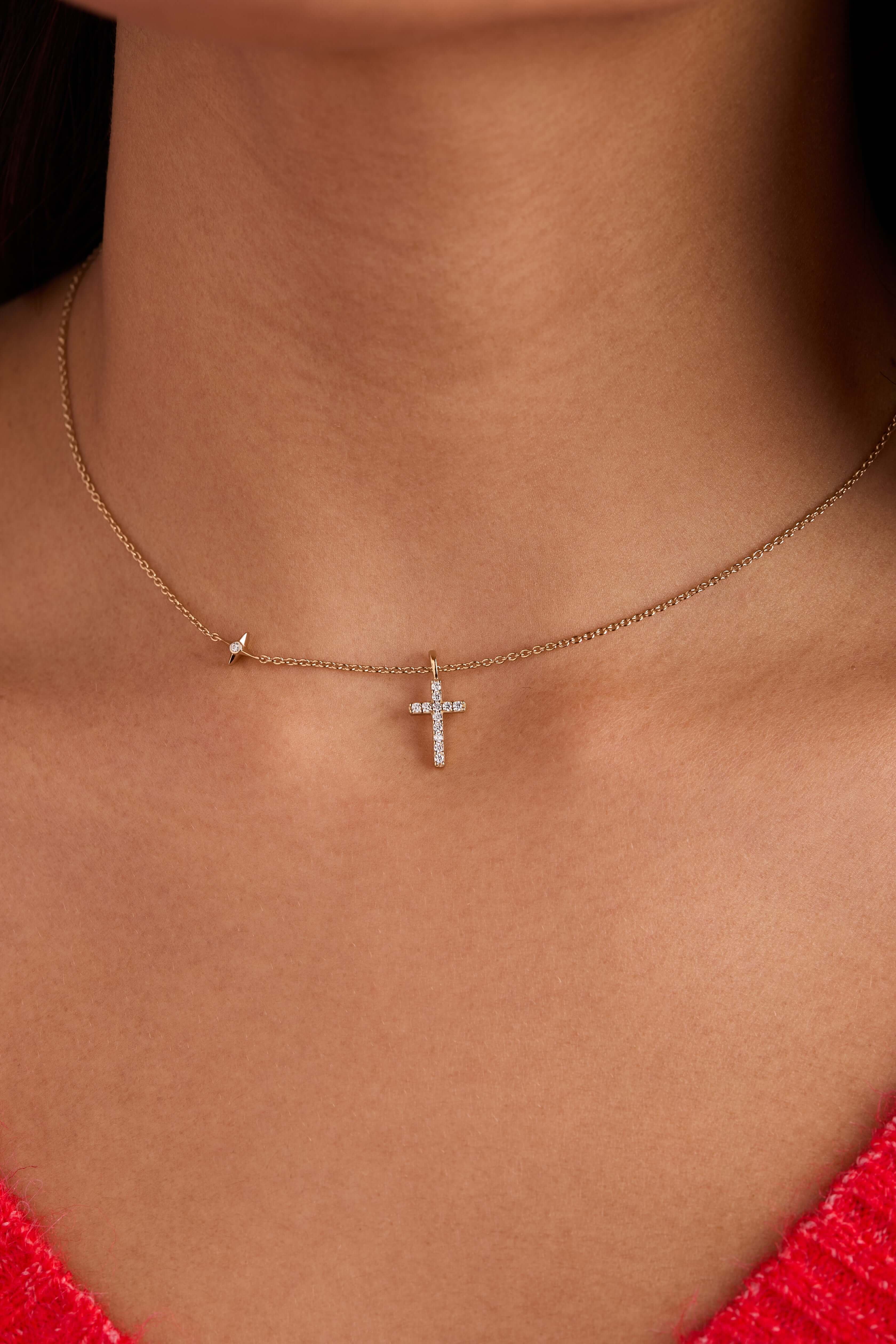 Cross Delicate Pave Crystal Pendant Necklace, Necklaces, $ 78.00, A Moment Of Now™