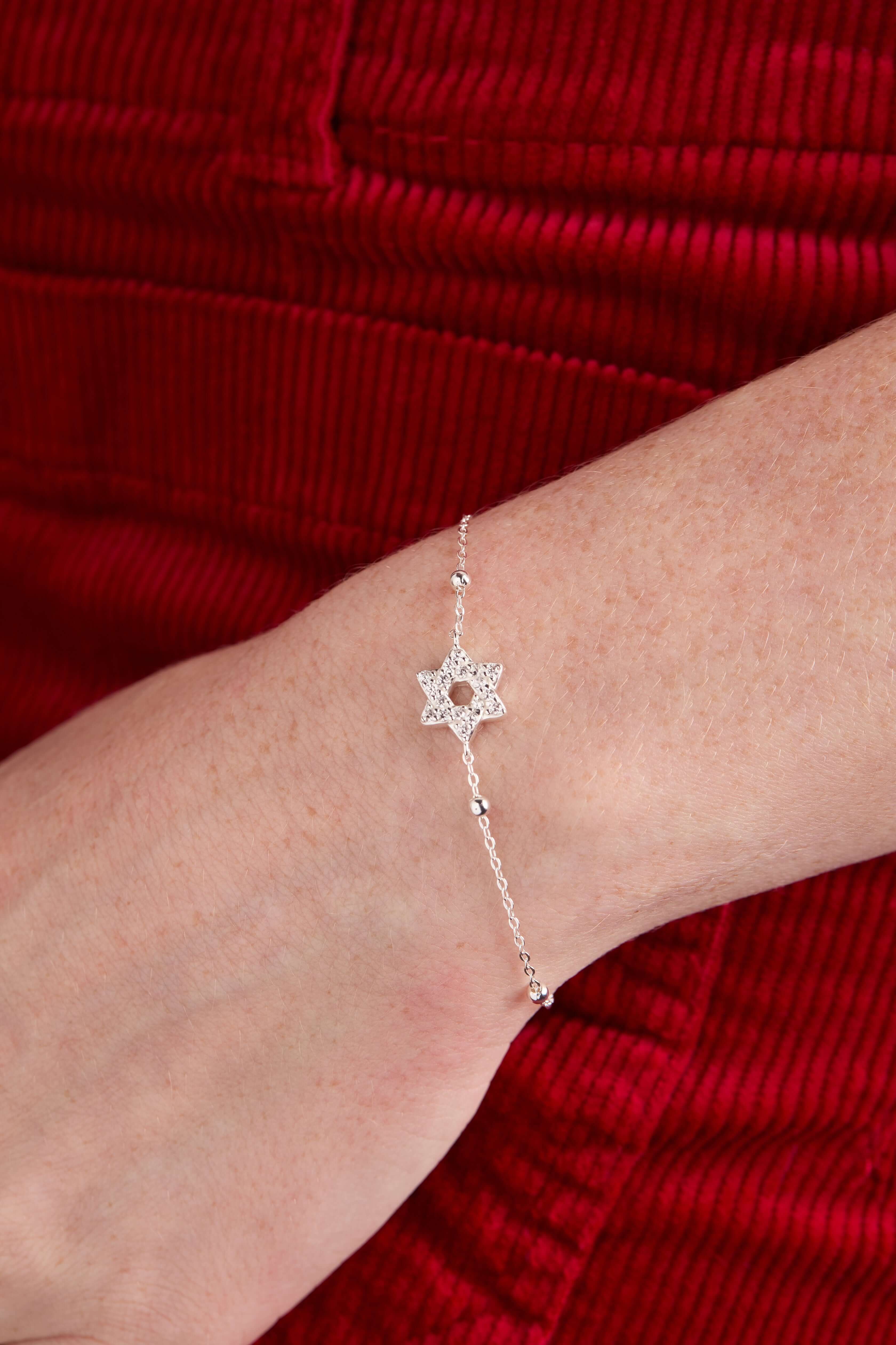 Star of David Delicate Pave Beaded Chain Bracelet, Bracelets, $ 68.00, A Moment Of Now™