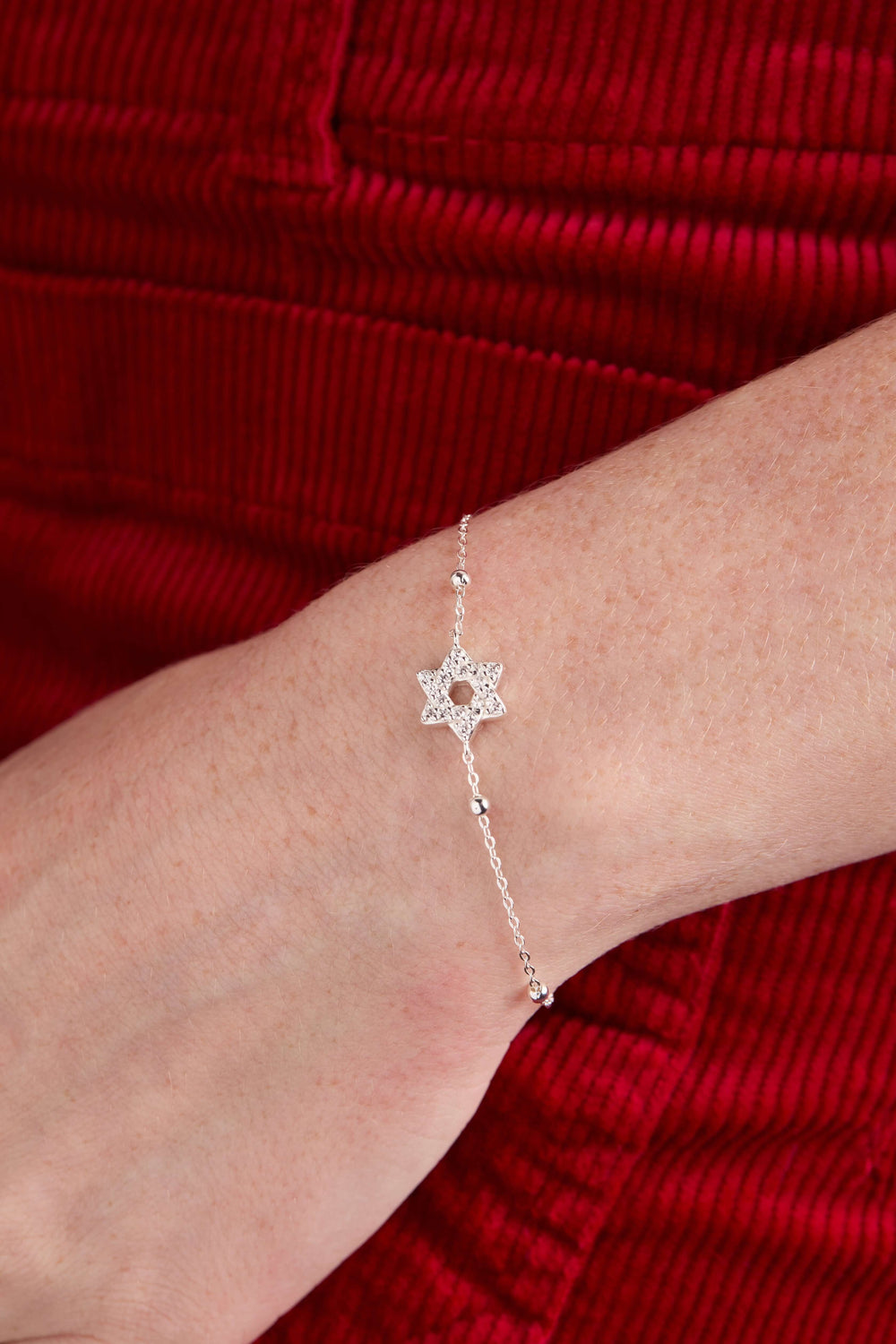 Star of David Delicate Pave Beaded Chain Bracelet, Bracelets, $ 68.00, A Moment Of Now™