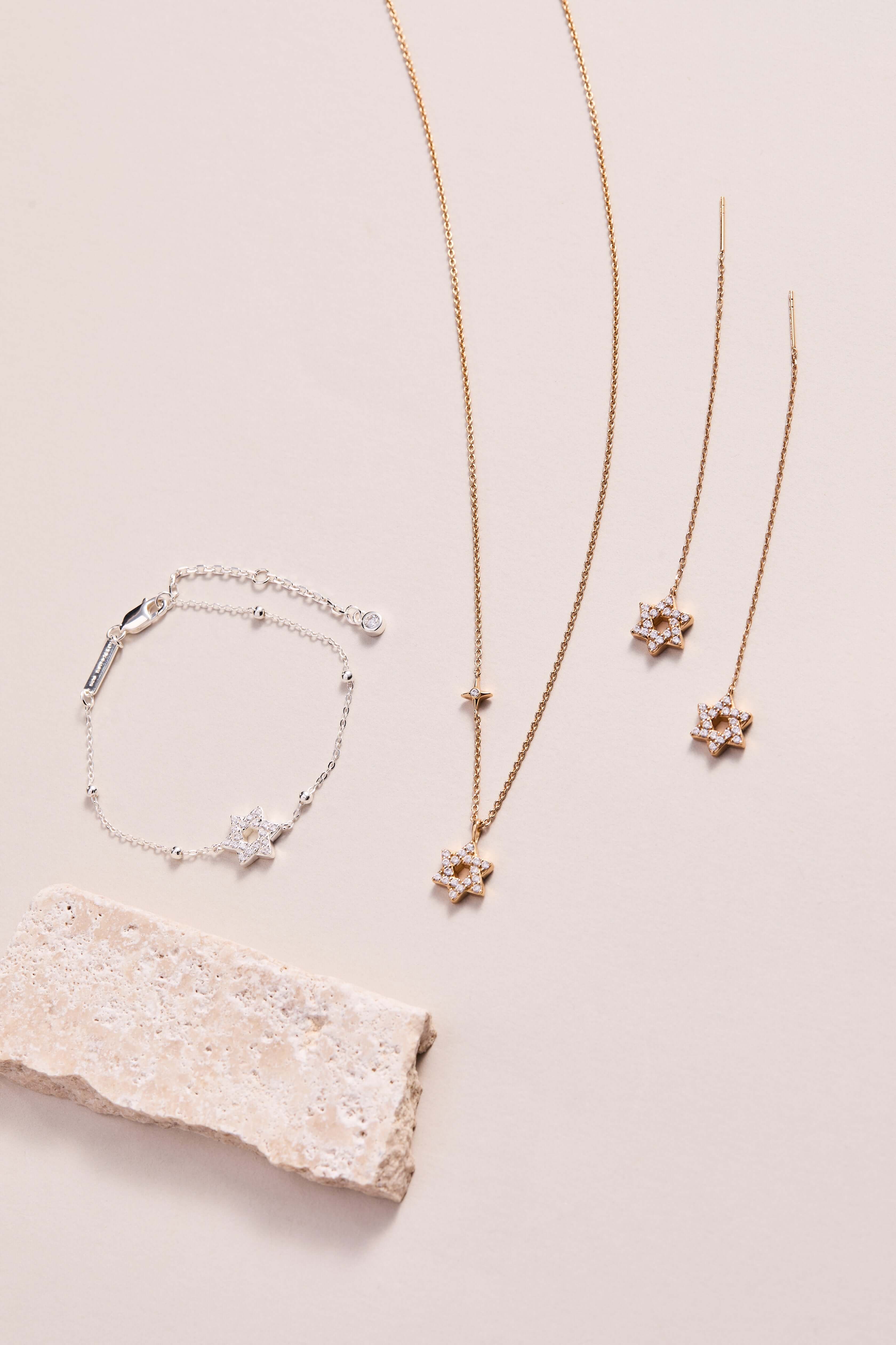 Star of David Delicate Pave Beaded Chain Bracelet, Bracelets, $ 68.00, A Moment Of Now™